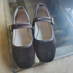 Brown Mary Jane Flats with Gold Buckle